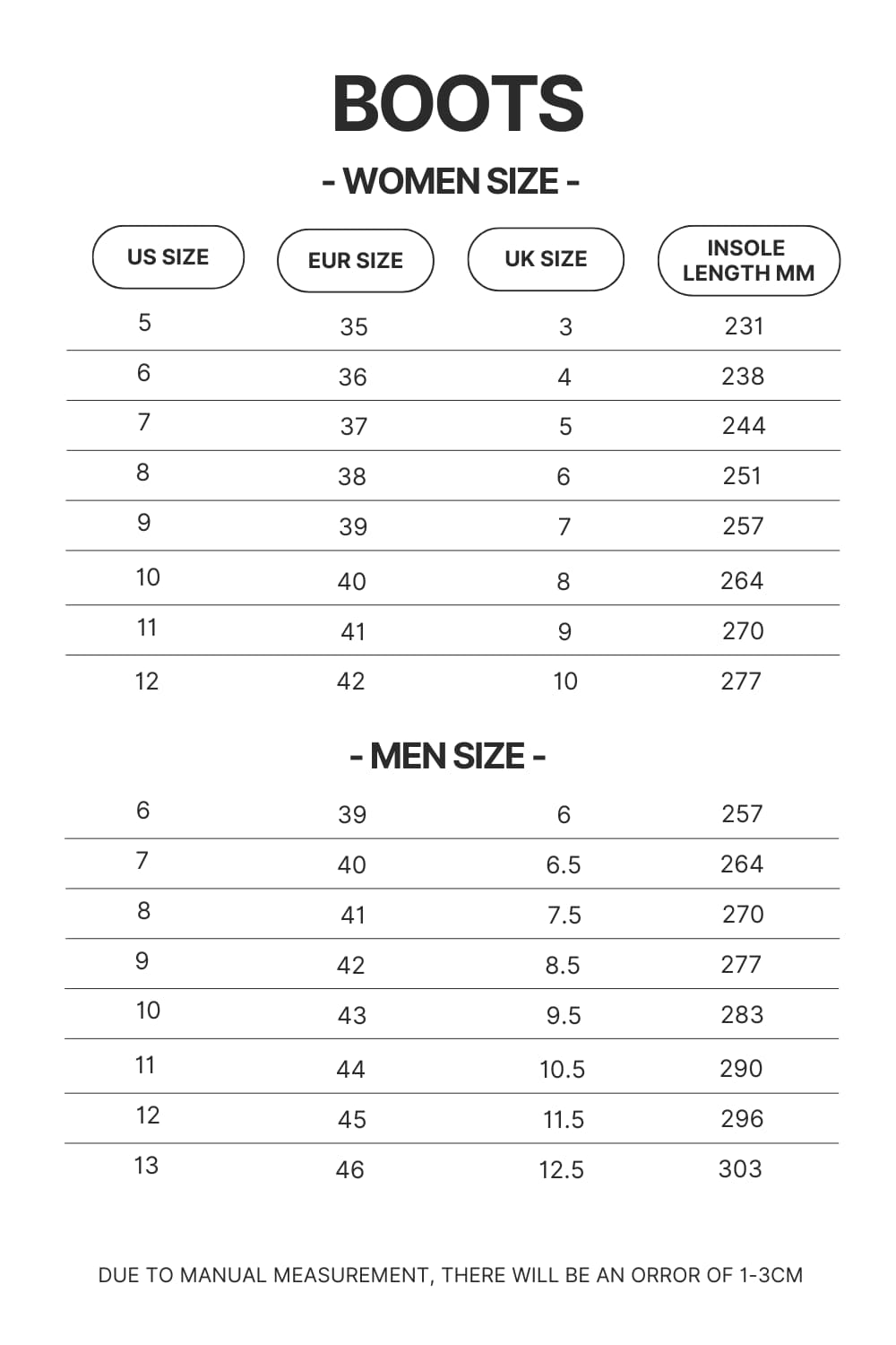Boots Size Chart 1 - Attack On Titan EU Store
