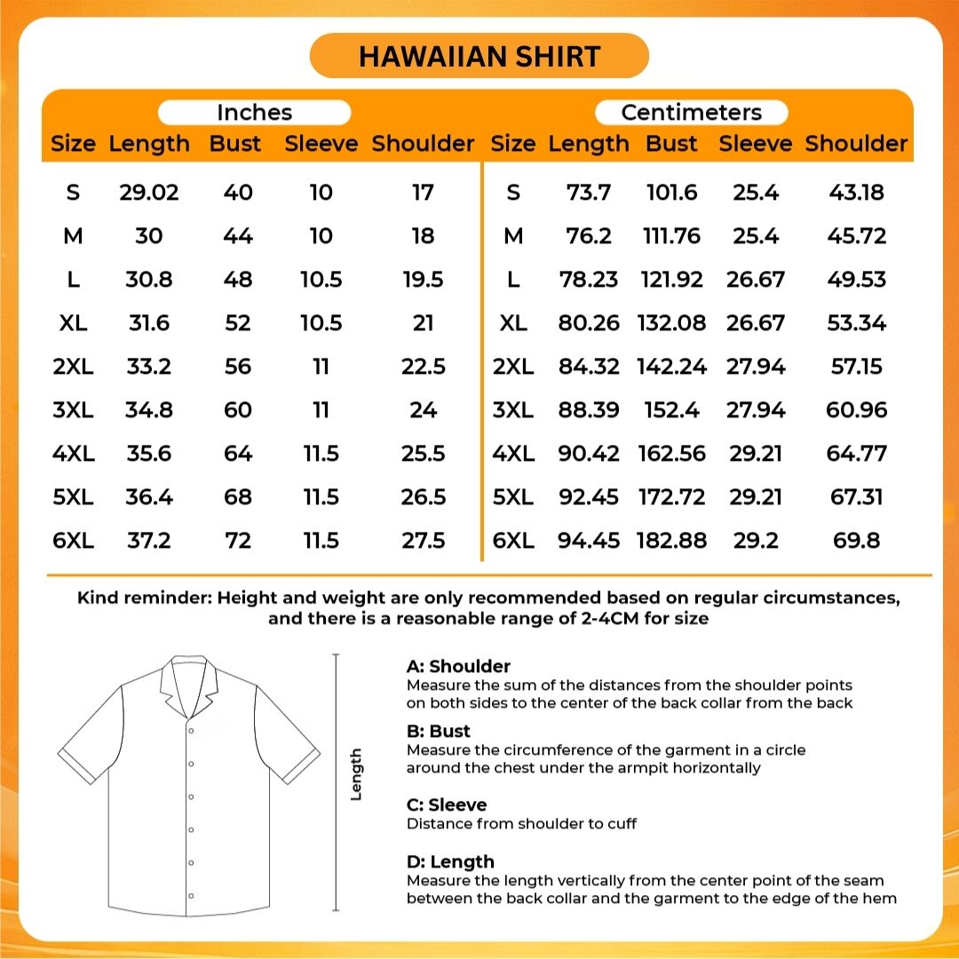 3D Hawaiian Shirt Size Chart - Attack On Titan EU Store